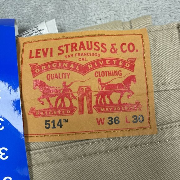 Levis 514 Straight Stretch Beige Pants W36 L30 Original Fit a1289 - Picture 2 of 6